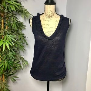 J. Crew Blue Ruffle V-neck Sleeveless Top